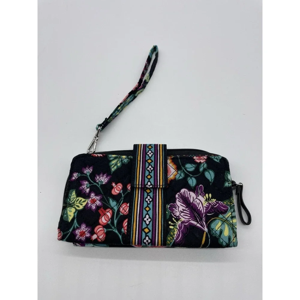 Vera Bradley Black Floral Wristlet Wallet - Picture 1 of 5